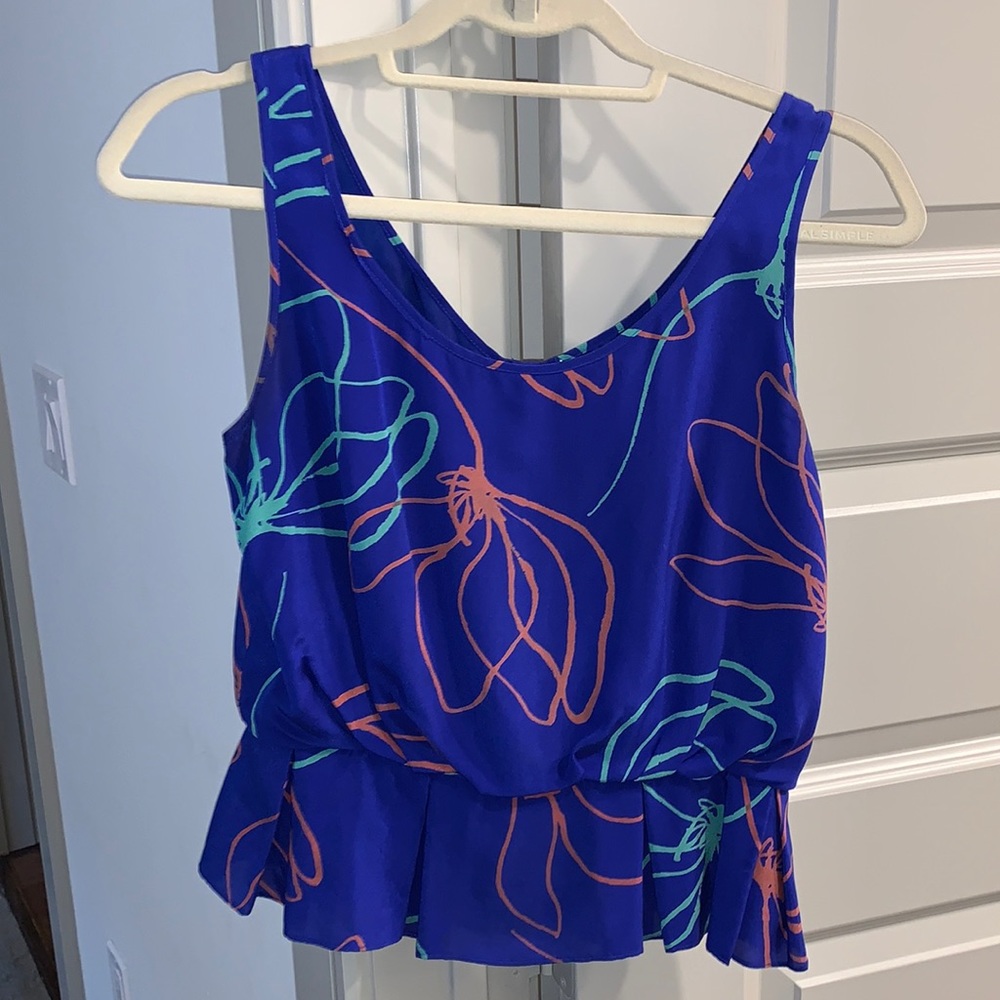Blue Anthropologie abstract flower blouse